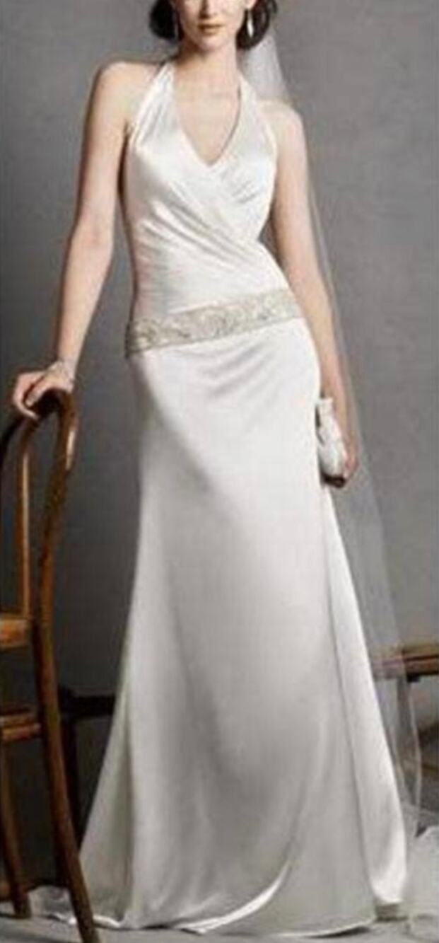 NEW Galina Signature Wedding Dress Beaded Ruched Surplice Bodice Train Ivory 4